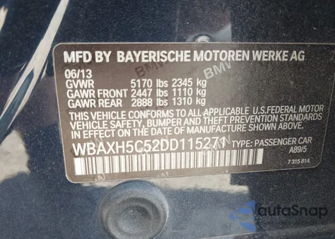 2013 BMW 528I xDrive from USA, damaged, VIN WBAXH5C52DD115271